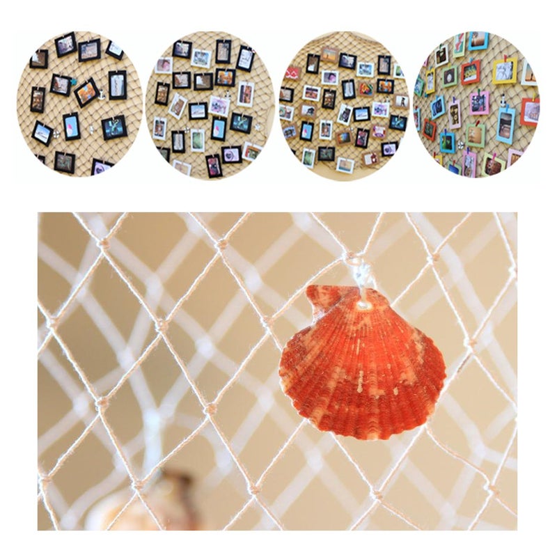 إيكجيي Ecjiuyi Fish Net ديكورات الحفلات صور معلقة إطارات العرض مع مقاطع 79 × 40 بوصة بحري تحت عنوان ديكور جدار البحر الأبيض المتوسط ​​لقراصنة هاواي بطاقات صور الحفلات منظم الأعمال الفنية - Image 4